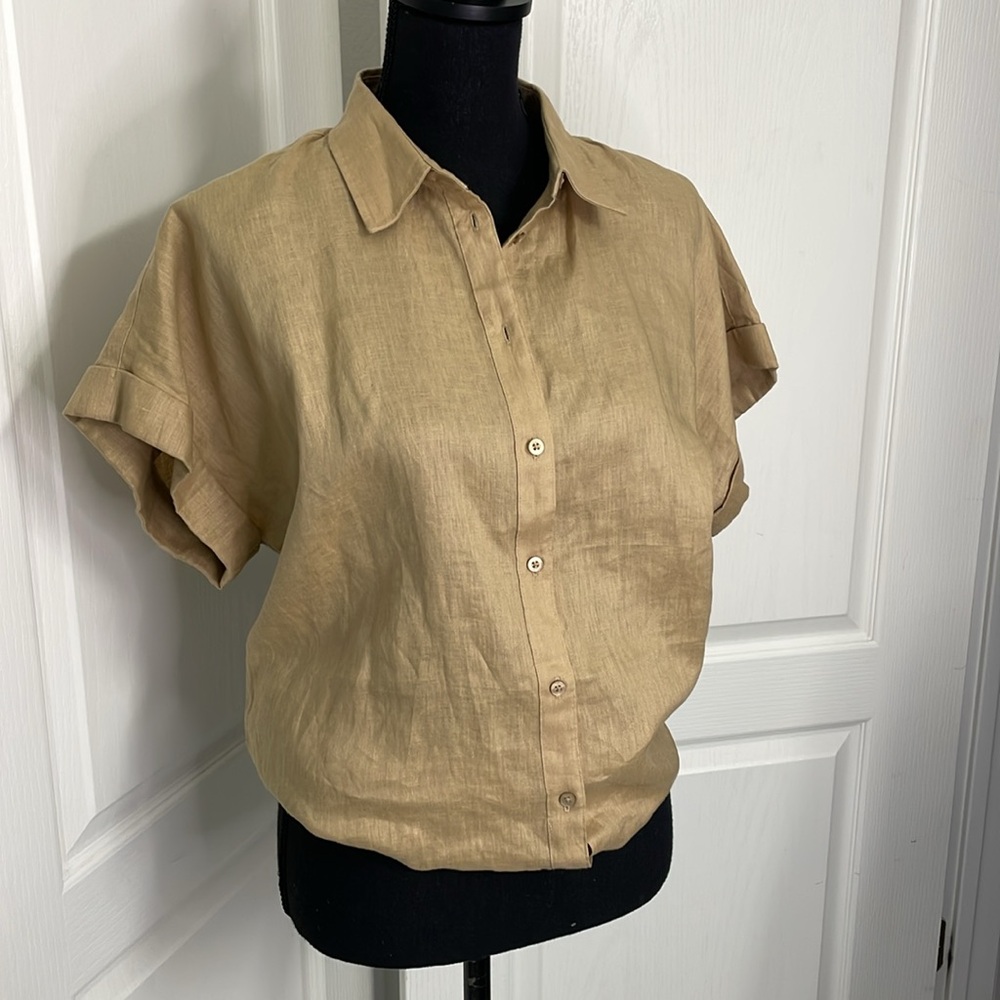 Ralph Lauren black label pure linen shirt in camel beige size L preppy - Picture 3 of 7